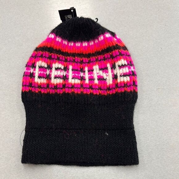Celine Vibrant Knit Beanie in Black and Pink - Picture 1 of 5